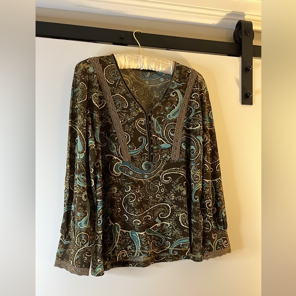 Olsen Green Paisley Top M/L